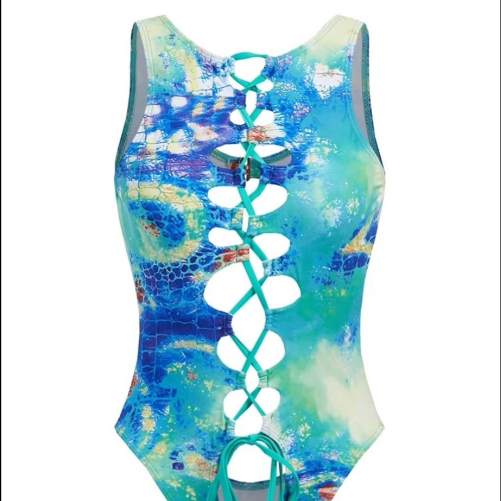 NEW INVENTORY 🔥Allover Print Lace-up One Piece Swimsuit🔥